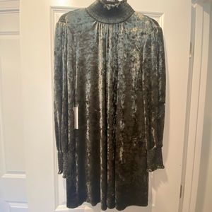 Ali+Jay olive green velour shift Dress